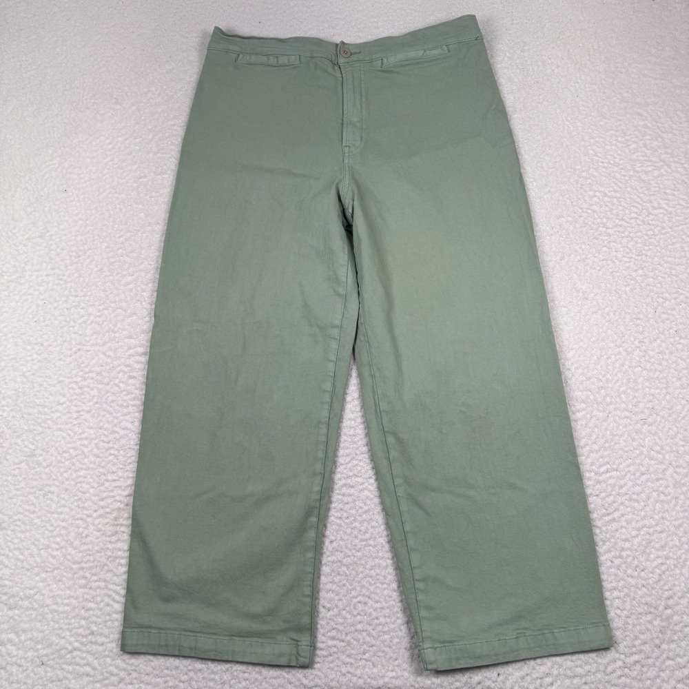 Madewell Pants Womens 32 Green Emmett Wide Leg Crop Twill Relaxed Casual Travel